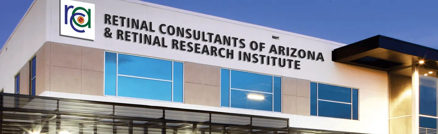 Photo of the the exterior of a building that says "Retinal Consultants of Arizona & Retinal Research Institute"