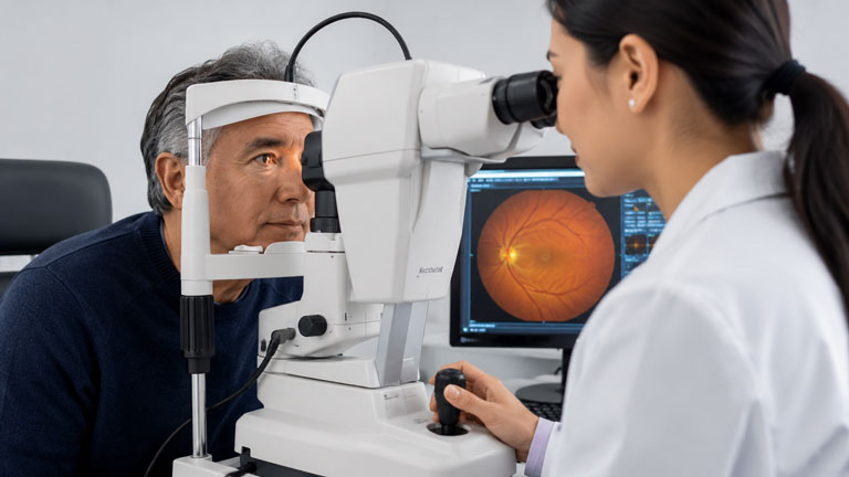 Image example of a patient having a dilated eye exam with Retinal Consultants of Arizona.