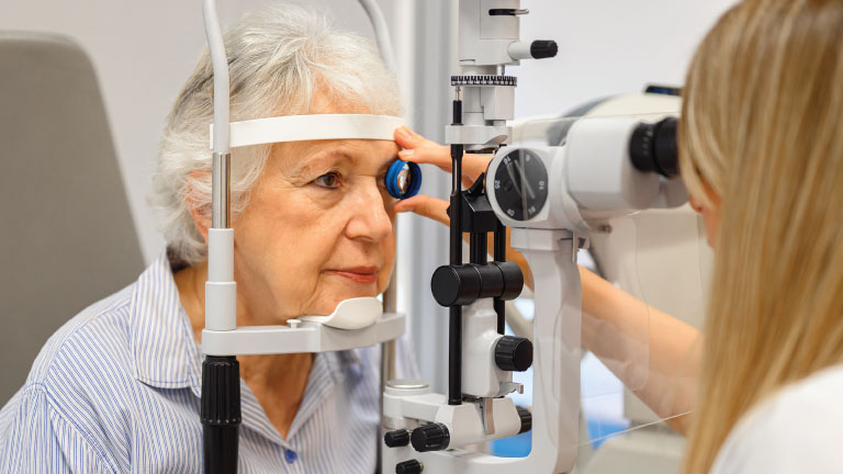 Photo of a retina exam being conducted